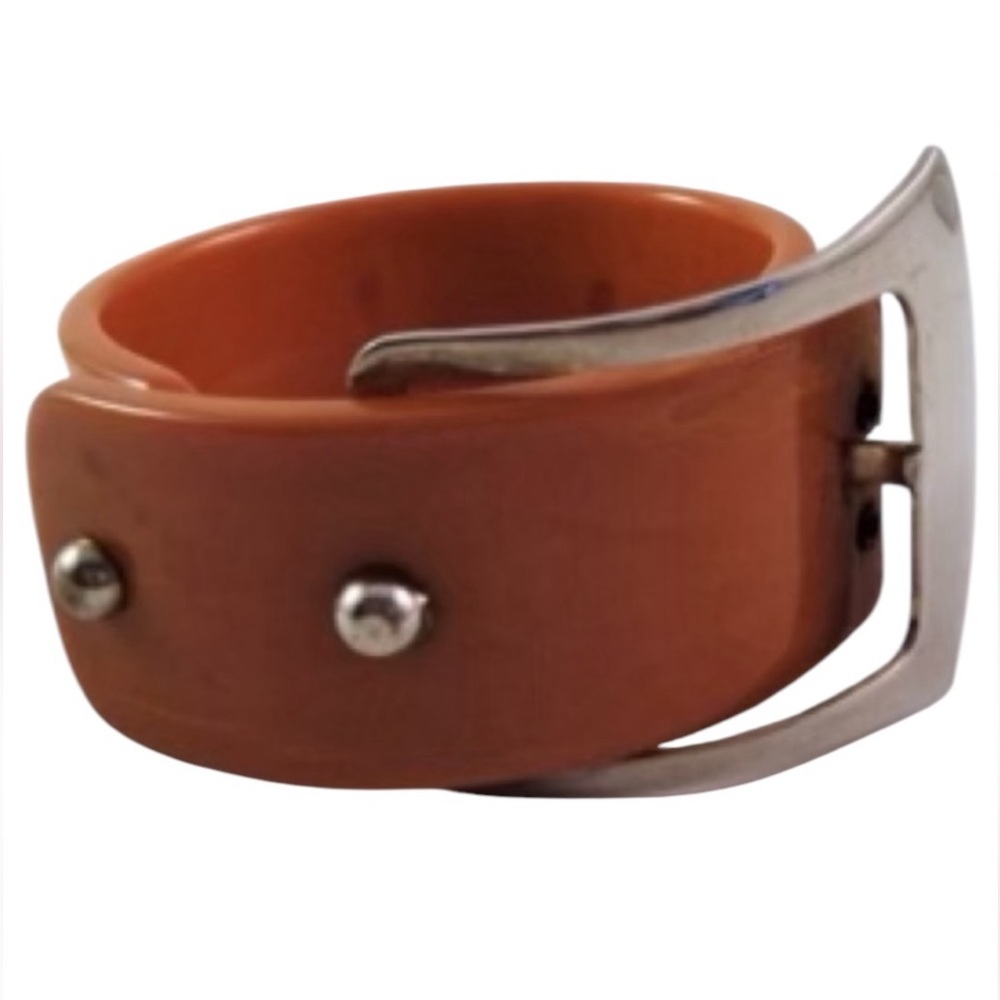 BAKELITE Vintage 1940s Carrot Orange Bracelet w/ Belt Buckle​ SIMICHROME TESTED